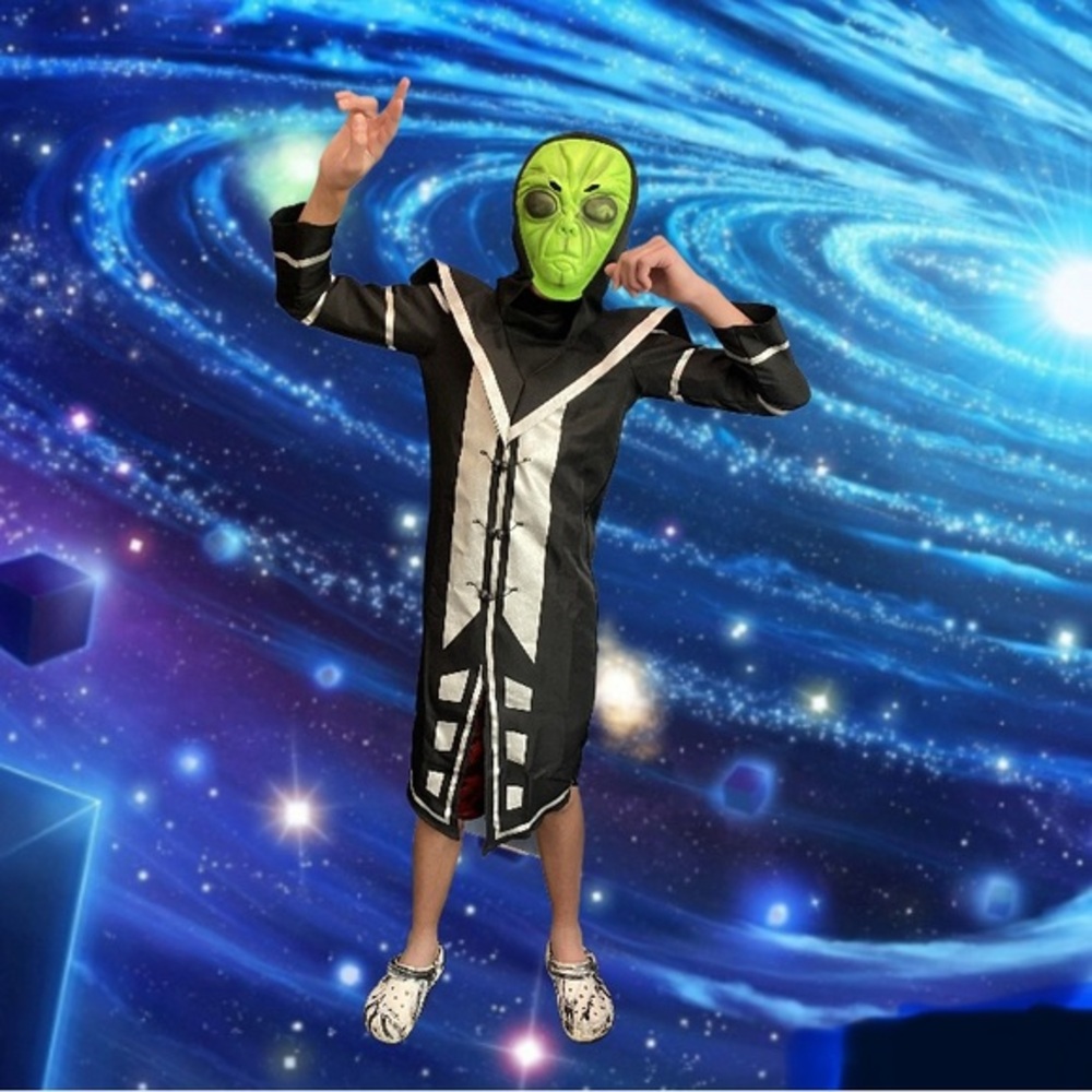 GREEN ALIEN | Halloween Costume Mask & Robe | Kids Size YL